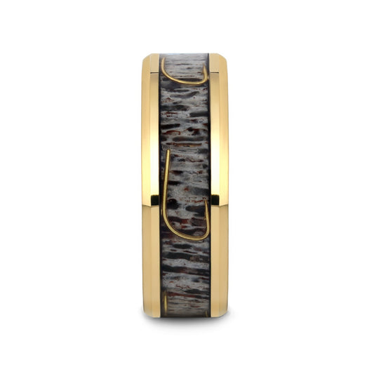 JAEGER Gold-Plated Polished Tungsten with Deer Antler and Fishhook Inlay - 8mm
