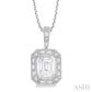 7/8 Ctw Emerald, Baguette & Round Cut Fusion Diamond Pendant With Chain in 14K White Gold