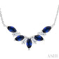 5X2.5 MM Marquise Cut Sapphire and 1/6 Ctw Baguette Cut Diamond Precious Gemstone Necklace in 14K White Gold