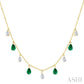 6X4 MM Pear Shape Emerald and 1 Ctw Pear Cut Diamond Precious Station Necklace in 14K Yellow Gold