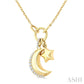 1/8 Ctw Crescent Moon & Star Charm Round Cut Diamond Fashion Pendant With Chain in 10K Yellow Gold