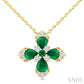 4X3 MM Pear and 2 MM Round Emerald and 1/6 Ctw Round Cut Diamond Floral Blossom Precious Pendant With Chain in 14K Yello