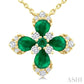 4X3 MM Pear and 2 MM Round Emerald and 1/6 Ctw Round Cut Diamond Floral Blossom Precious Pendant With Chain in 14K Yello