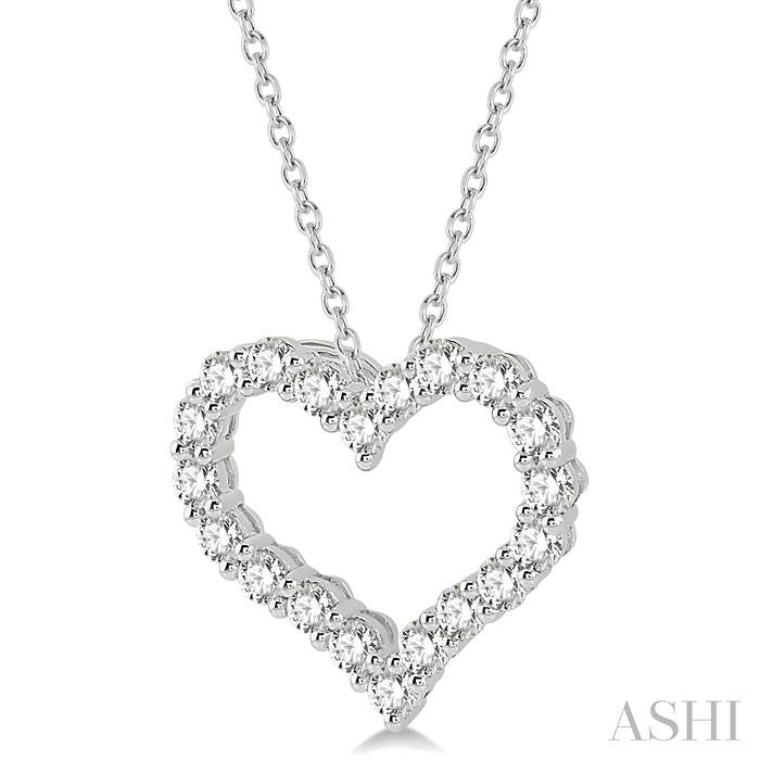 2 Ctw Heart Shape Round Cut Diamond Pendant With Chain in 14K White Gold