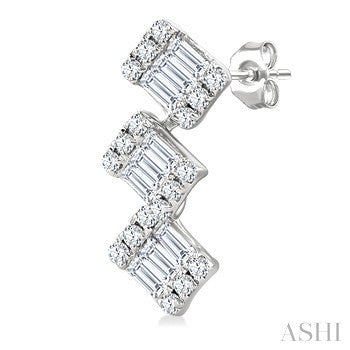 1/3 Ctw Zig-Zag Fusion Baguette and Round Cut Diamond Fashion Earrings in 10K White Gold