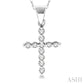 1/10 Ctw Round Cut Diamond Cross Petite Pendant in 10K White Gold with Chain