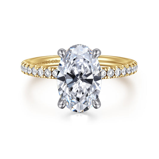Gabriel & Co. Stasia - 14K White-Yellow Gold Oval Diamond Engagement Ring 11X7.2 Semi .29Ctw
