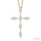 3/4 Ctw Cross 6-Stone Marquise Cut Diamond Fashion Pendant With Chain in 14K Yellow Gold