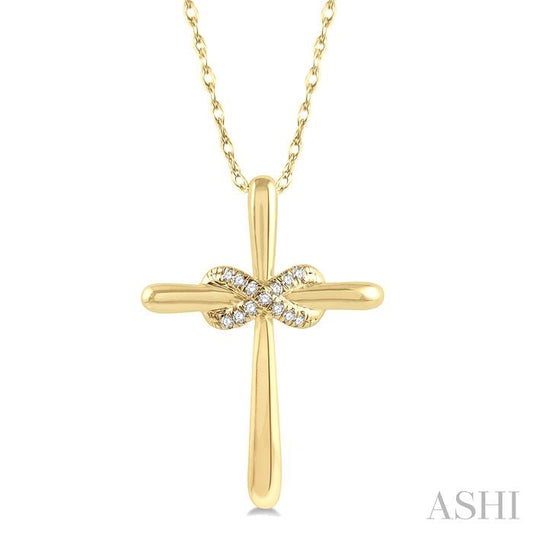 1/20 Ctw Infinity Round Cut Diamond Cross Petite Pendant With Chain in 10K Yellow Gold