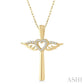 1/10 Ctw Angel Wing & Heart Round Cut Diamond Cross Pendant With Chain in 10K Yellow Gold