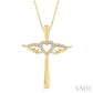 1/10 Ctw Angel Wing & Heart Round Cut Diamond Cross Pendant With Chain in 10K Yellow Gold