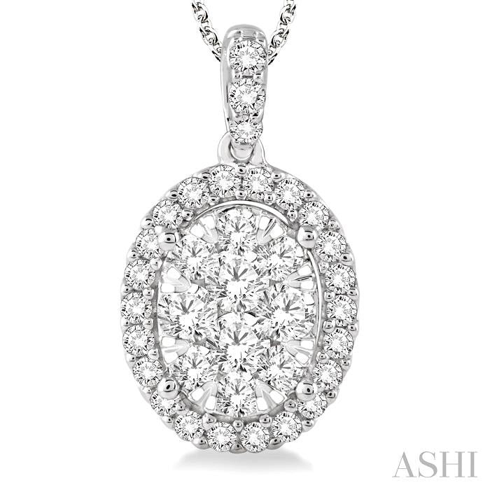 2 Ctw Oval Shape Diamond Lovebright Pendant in 14K White Gold with Chain