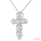 2 Ctw Round Cut Diamond Christian Cross 6-Stone Fashion Pendant With Chain in 14K White Gold