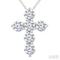 2 Ctw Round Cut Diamond Christian Cross 6-Stone Fashion Pendant With Chain in 14K White Gold