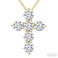 1 1/2 Ctw Round Cut Diamond Christian Cross 6-Stone Fashion Pendant With Chain in 14K Yellow Gold
