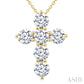 2 Ctw Round Cut Diamond Christian Cross 6-Stone Fashion Pendant With Chain in 14K Yellow Gold