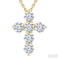 1 Ctw Round Cut Diamond Christian Cross 6-Stone Fashion Pendant With Chain in 14K Yellow Gold