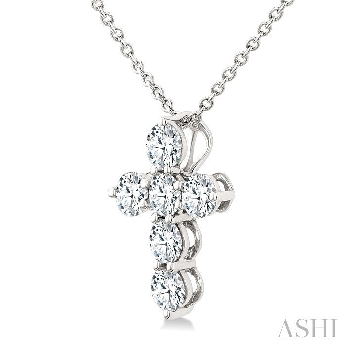 1/2 Ctw Round Cut Diamond Christian Cross 6-Stone Fashion Pendant With Chain in 14K White Gold