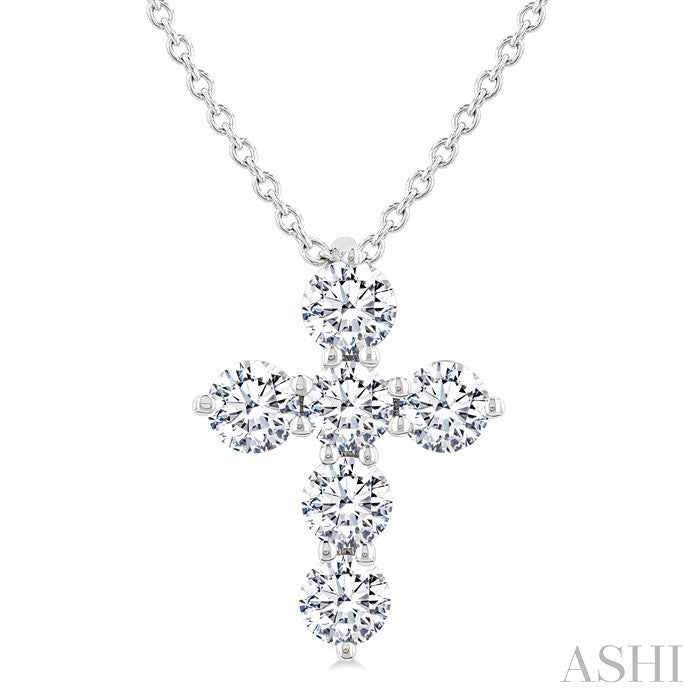 1/2 Ctw Round Cut Diamond Christian Cross 6-Stone Fashion Pendant With Chain in 14K White Gold