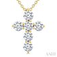 1/2 Ctw Round Cut Diamond Christian Cross 6-Stone Fashion Pendant With Chain in 14K Yellow Gold