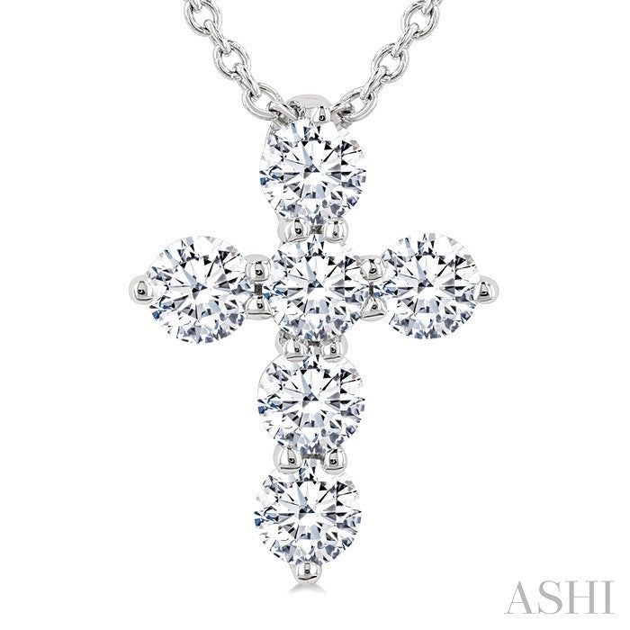 1/3 Ctw Round Cut Diamond Christian Cross 6-Stone Fashion Pendant With Chain in 14K White Gold