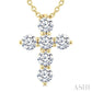 1/3 Ctw Round Cut Diamond Christian Cross 6-Stone Fashion Pendant With Chain in 14K Yellow Gold