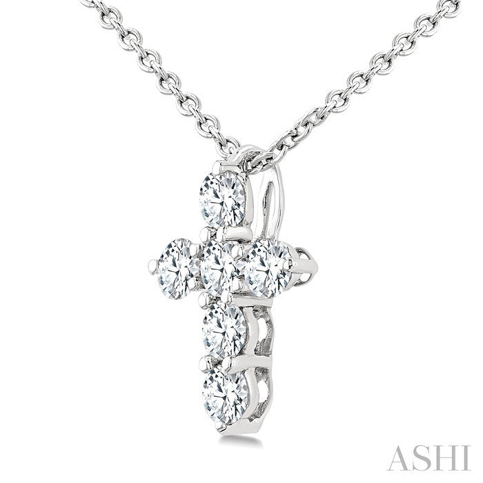 1/4 Ctw Round Cut Diamond Christian Cross 6-Stone Fashion Pendant With Chain in 14K White Gold
