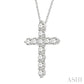 1 1/2 Ctw Round Cut Diamond Cross Pendant in 14K White Gold with Chain