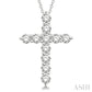 1 1/2 Ctw Round Cut Diamond Cross Pendant in 14K White Gold with Chain