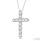 2 Ctw Round Cut Diamond Cross Pendant in 14K White Gold with Chain