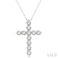 3 Ctw Round Cut Diamond Cross Pendant in 14K White Gold with Chain