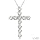 3 Ctw Round Cut Diamond Cross Pendant in 14K White Gold with Chain