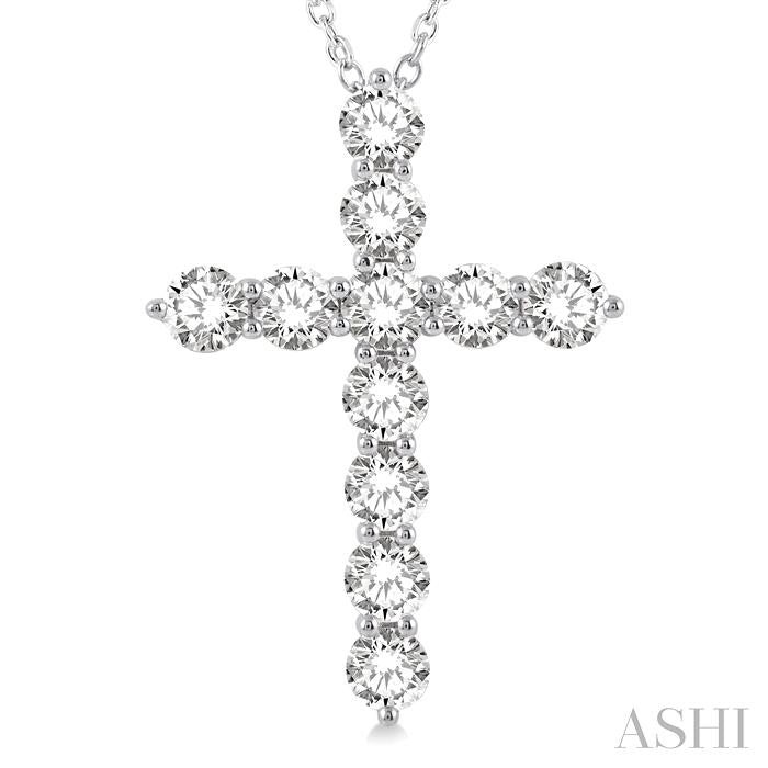 4 Ctw Round Cut Diamond Cross Pendant in 14K White Gold with Chain
