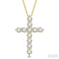 1 1/2 Ctw Round Cut Diamond Cross Pendant in 14K Yellow Gold with Chain