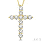 1 1/2 Ctw Round Cut Diamond Cross Pendant in 14K Yellow Gold with Chain