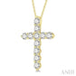 2 Ctw Round Cut Diamond Cross Pendant in 14K Yellow Gold with Chain