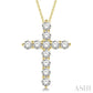 2 Ctw Round Cut Diamond Cross Pendant in 14K Yellow Gold with Chain