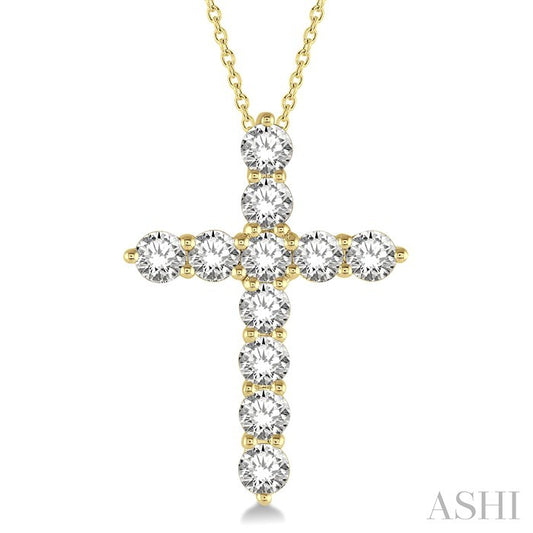 2 Ctw Round Cut Diamond Cross Pendant in 14K Yellow Gold with Chain