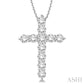 2 Ctw Round Cut Diamond Cross Pendant in 14K White Gold with Chain