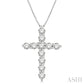 1 Ctw Round Cut Diamond Cross Pendant in 14K White Gold with Chain