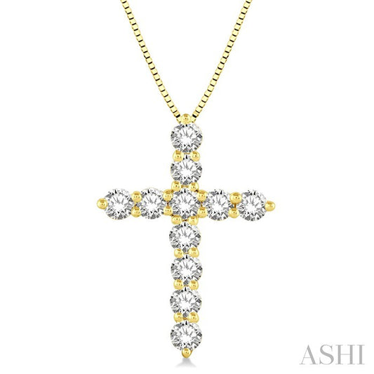 1 Ctw Round Cut Diamond Cross Pendant in 14K Yellow Gold with Chain