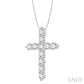 3/4 Ctw Round Cut Diamond Cross Pendant in 14K White Gold with Chain