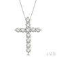 3/4 Ctw Round Cut Diamond Cross Pendant in 14K White Gold with Chain