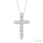 1/2 Ctw Round Cut Diamond Cross Pendant in 14K White Gold with Chain