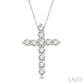 1/2 Ctw Round Cut Diamond Cross Pendant in 14K White Gold with Chain