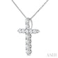 1/3 Ctw Round Cut Diamond Cross Pendant in 14K White Gold with Chain