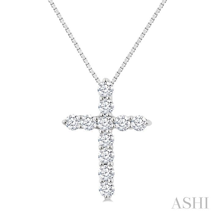 1/3 Ctw Round Cut Diamond Cross Pendant in 14K White Gold with Chain