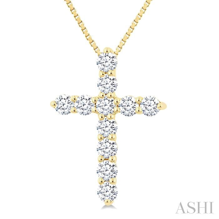 1/3 Ctw Round Cut Diamond Cross Pendant in 14K Yellow Gold with Chain
