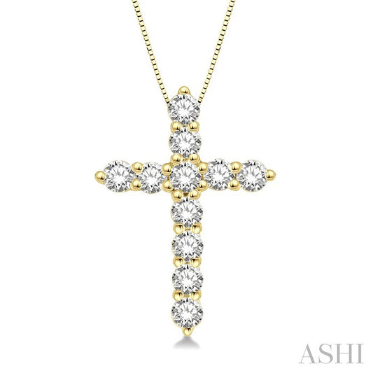 1/4 Ctw Round Cut Diamond Cross Pendant in 14K Yellow Gold with Chain