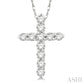 1/10 Ctw Round Cut Diamond Cross Pendant in 14K White Gold with Chain